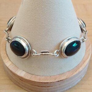 Vintage Mexico Sterling Silver Bracelet with Black Onyx Cabochons